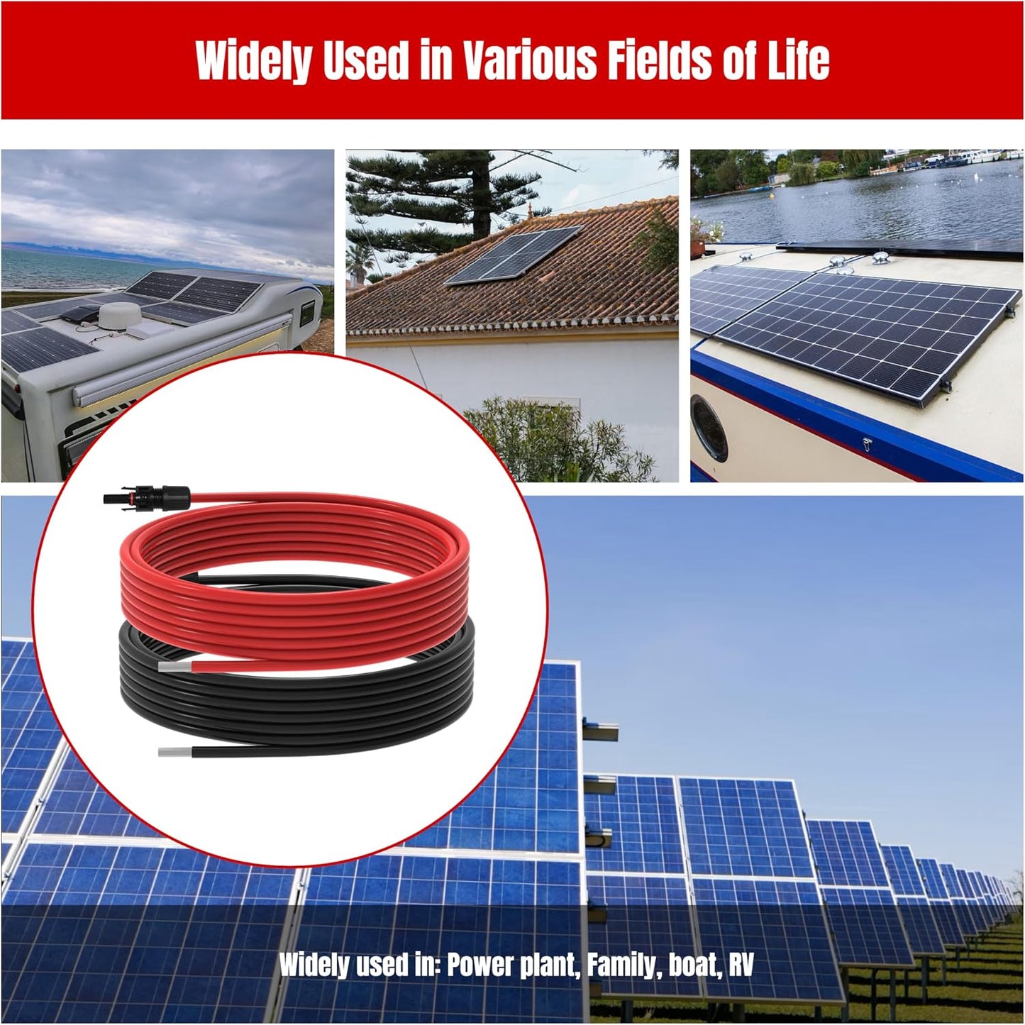 20Ft 10AWG Solar Panel Extension Cable, 10 AWG Solar Extension Cable 10 Gauge 20 Feet Solar Wire with Solar Panel Female Male Waterproof Connectors for RV Boat Home (10 AWG-20Ft)