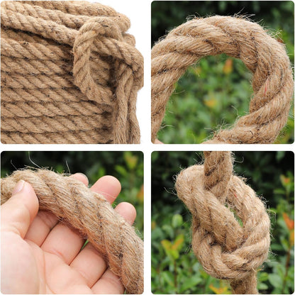 Jute Rope (1 in X 100 ft), 25mm Thick Twisted Manila Ropes,Tug of War Rope,Thick Ropes Natural Heavy Duty Hemp Rope for Swing Bed, Crafts, Railing, Tug of War, Home Decorating (25mm, 100FT)