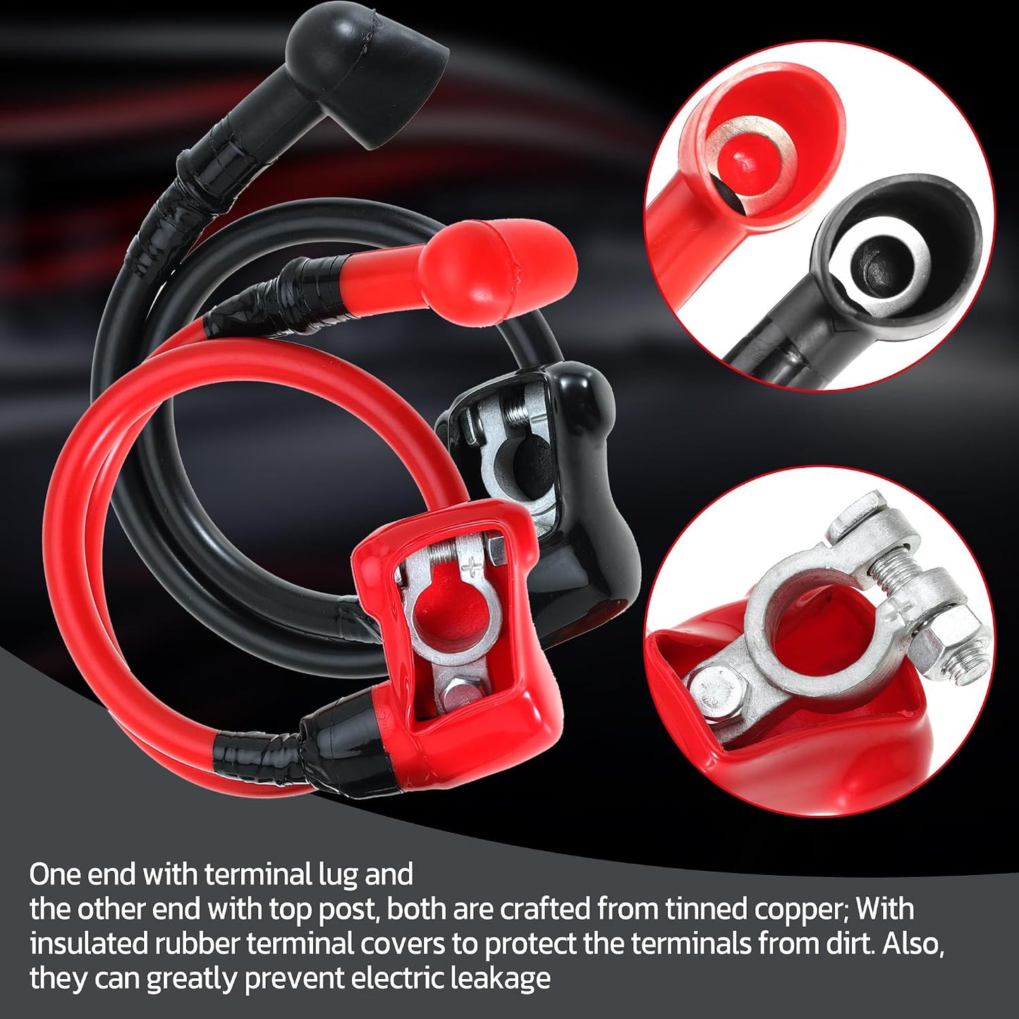 4 AWG Battery Cable 4 Gauge Battery Power Inverter Cables with 3/8'' Terminal Lugs and Top Post Battery Terminal Connector Clamp for Boat Marine RV Car Golf Cart Motorcycle Solar System (2FT)