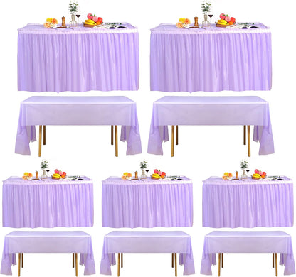 5 Pack Plastic Table Skirts & Cloths for Rectangle Tables, 14 Ft Blue Tableskirts & 54" x 108" Tablecloths - Tablecloth Skirt Covers for Party, Birthday, Baby Shower (Black)