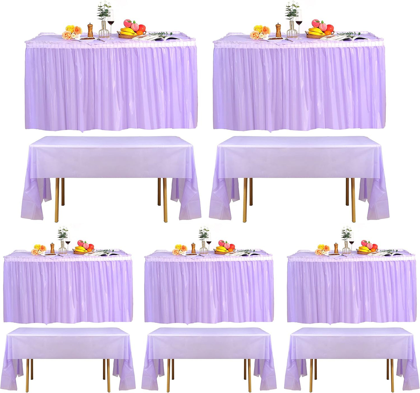 5 Pack Plastic Table Skirts and Cloths for Rectangle Tables, 14 Ft Blue Tableskirts and 54" x 108" Tablecloths, Disposable Tablecloth Skirt Covers for Party (Fruit Green)