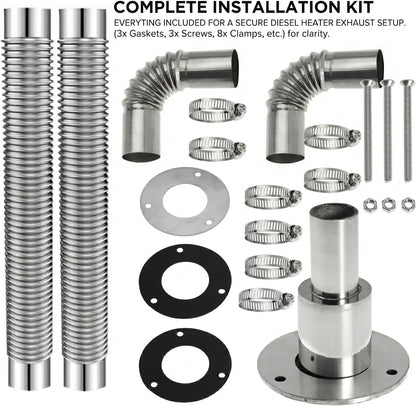 7.87 Inch Straight Corrugated Exhaust Pipe 24mm ID for Generator with Thru Hull Fitting and Elbow Connector