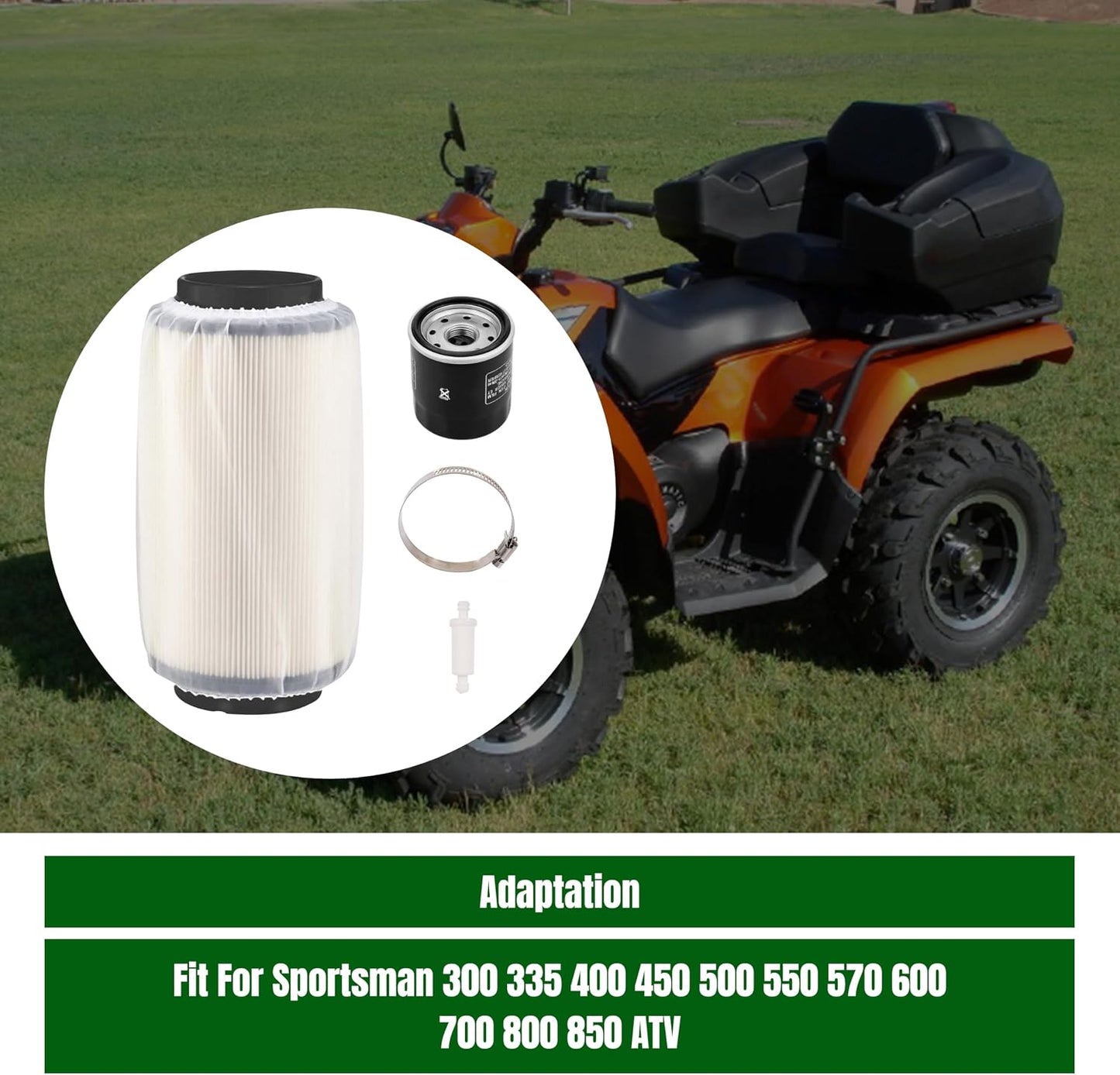 7080595 Air Filter 5811633 Air Preclean Sleeve 2530009 Fuel Filter with Clamp for Polaris Scrambler Magnum 325 500 Sportsman 335 400 500 550 570 700 850 (Set of 3)