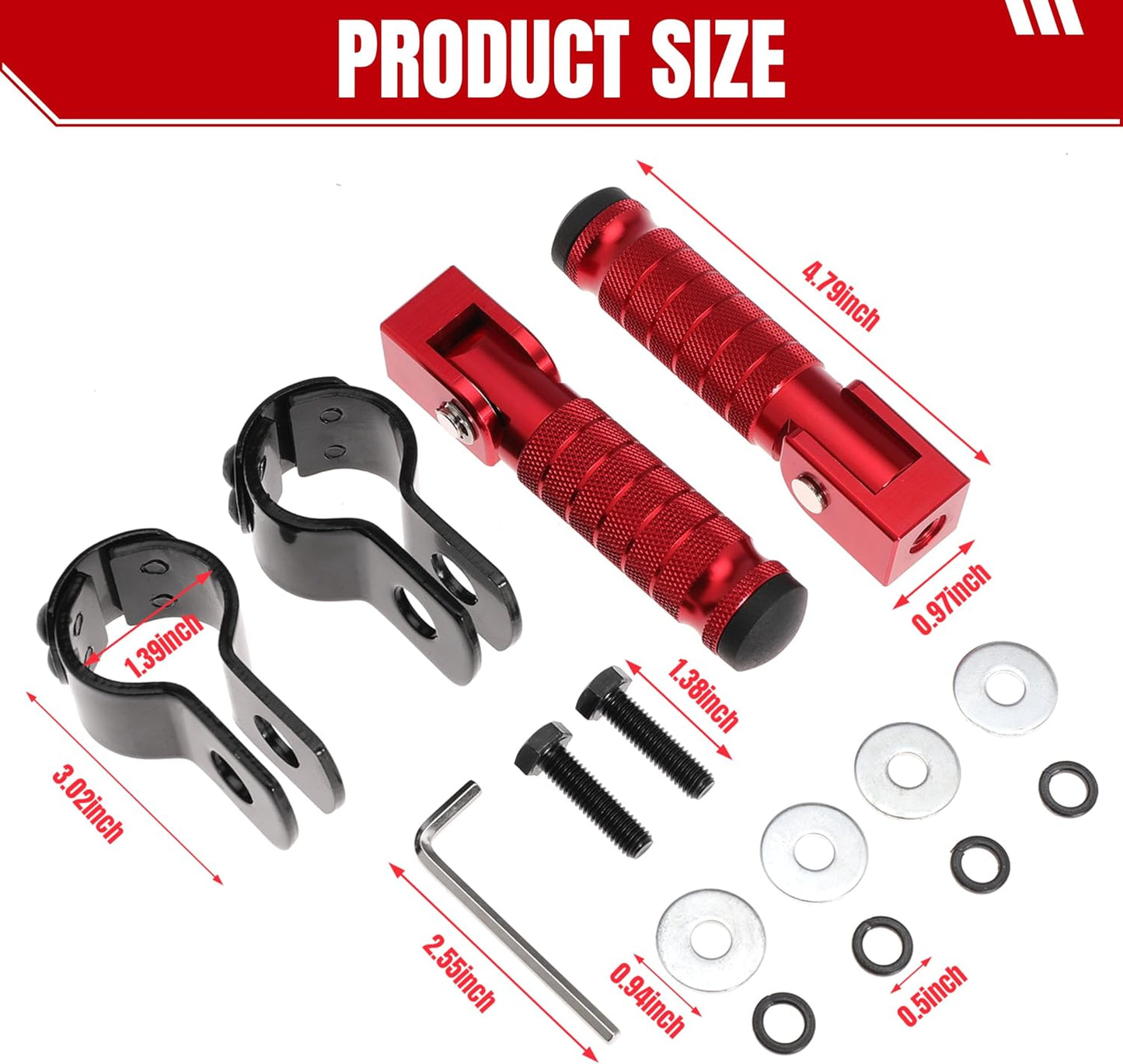 M8 Motorcycle Footrests For Yamaha For Honda For Suzuki For Aprilia 90 Degree Foldable Footpegs Motorbike MiniBike Dirt Pit Bike CNC Motorcycle Folding Footpegs Rearsets Folded Footrest (Red)