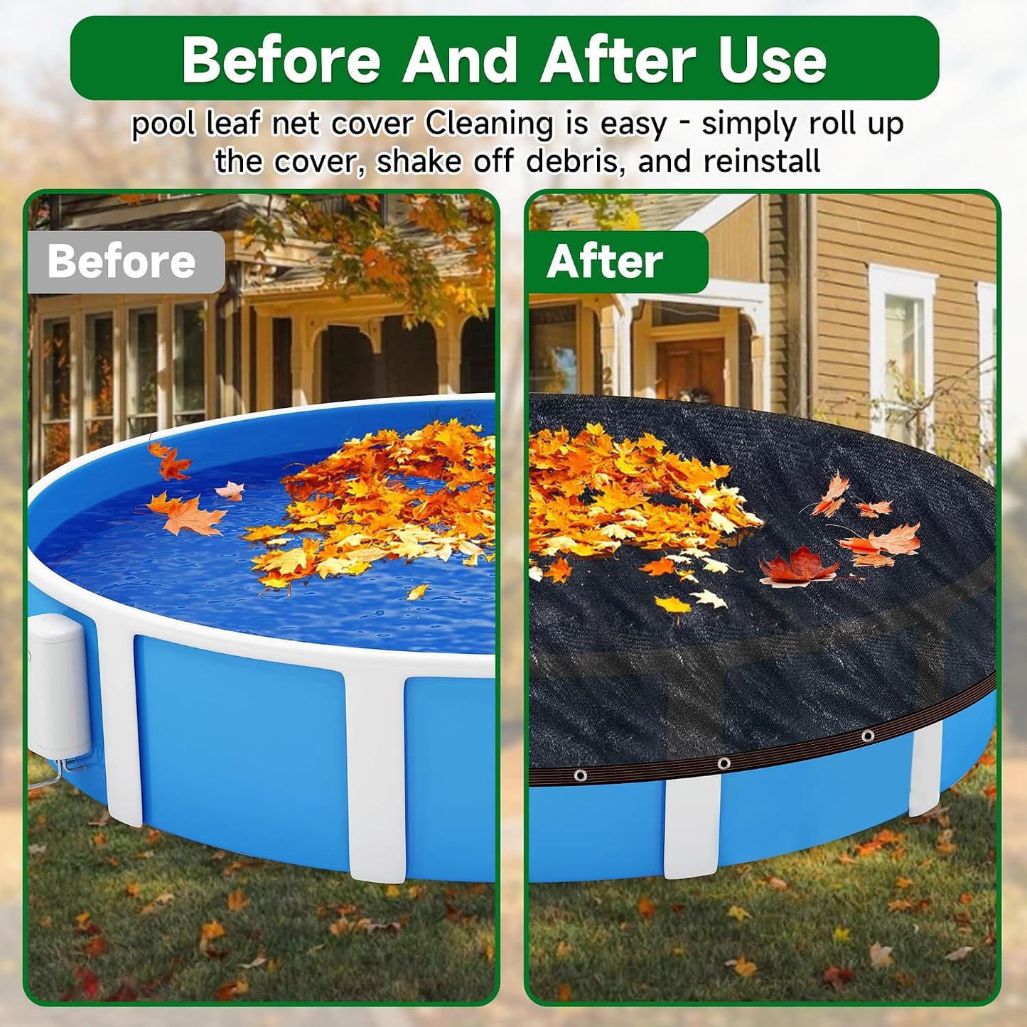 Pool Leaf Net Cover18 ft Round, Fine Mesh Leaf Net for Above Ground Pool, Winter Pool Cover18ft Round Above Ground, Cover Size: 18-Feet Dia (Includes 3-feet Overlap) (Black -Round, 18FT)