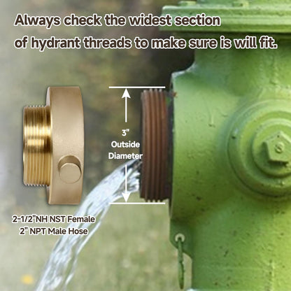 2-1/2" NH NST Female x 2" NPT Male Fire Adapter, Brass Fire Equipment for Hose or Hydrant with Pin Lugs, 2 PCS