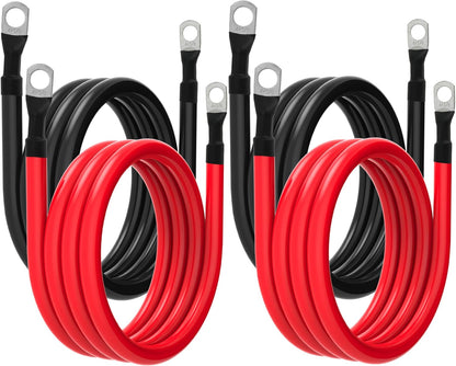 3FT 4 AWG Battery Cable 4 Gauge Battery Cables 4AWG 3 FT Battery Inverter Wires Cables with 3/8 inch Lugs for Solar Power Inverters, RVs, Campers, Travel Trailers, Cars, 2 Pairs
