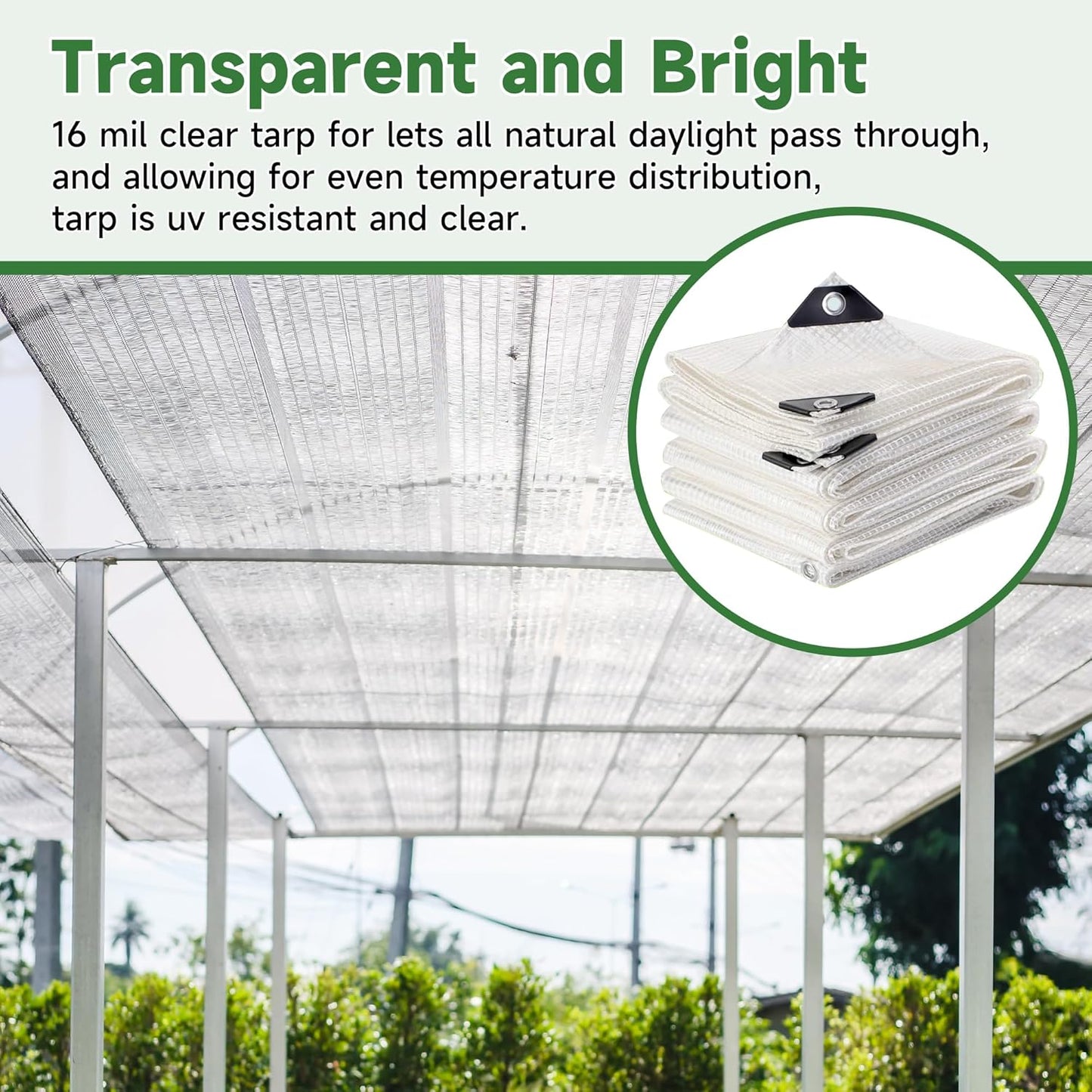 16Mil Greenhouse Cover, 14x18 FT Clear Heavy Duty Greenhouse Tarp, UV Resistant Waterproof Green House Plastic Covering with Grommets for Garden, Farms, Nursery (Cover-GRH-10X20FT)