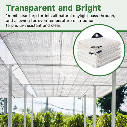 16Mil Greenhouse Cover, 14x18 FT Clear Heavy Duty Greenhouse Tarp, UV Resistant Waterproof Green House Plastic Covering with Grommets for Garden, Farms, Nursery (Cover-GRH-10X20FT)