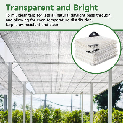 16Mil Greenhouse Cover, 14x18 FT Clear Heavy Duty Greenhouse Tarp, UV Resistant Waterproof Green House Plastic Covering with Grommets for Garden, Farms, Nursery (Cover-GRH-10X10FT)