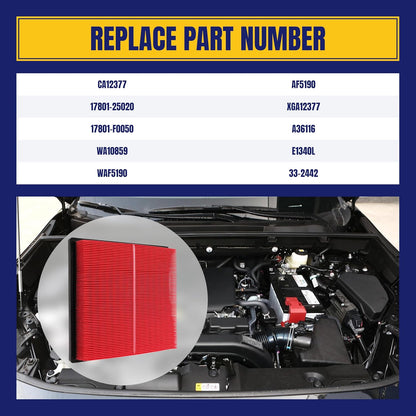 CA12377 Engine Air Filter Fit for Toyota Avalon 19-22 Camry Gas 18-24 RAV4 20-24 Highlander 20-24 Lexus NX250 22-24 ES35019-24 Not Fit for Hybrid Replace 17801-25020 17801-F0050, 2 Pack