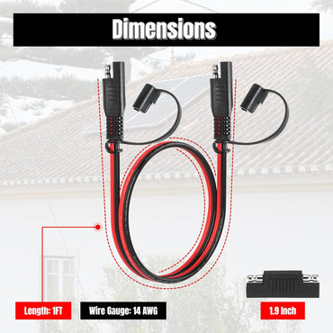 1FT 14AWG SAE Extension Cable, 14 AWG SAE Quick Disconnect Wire Harness 14 Gauge with Polarity Reverse Adapter for Solar Panel RV Battery Automotive and Marine Applications (14AWG 1FT)