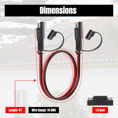 1FT 14AWG SAE Extension Cable, 14 AWG SAE Quick Disconnect Wire Harness 14 Gauge with Polarity Reverse Adapter for Solar Panel RV Battery Automotive and Marine Applications (14AWG 1FT)