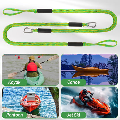 Boat Bungee Dock Lines Marine Mooring Rope with Stainless Steel Clip Bungee Cord Docking Lines for Boat Bungee Docking Ropes for Kayak,Pontoon,Canoe (Green-2)
