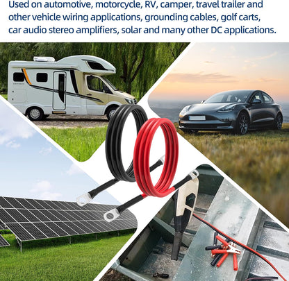 8 AWG Battery Cable 8 Gauge Power Inverter Cables with 5/16 Inch Lugs Both Ends for Solar Boat Marine RV Car 2 Pack (3FT)