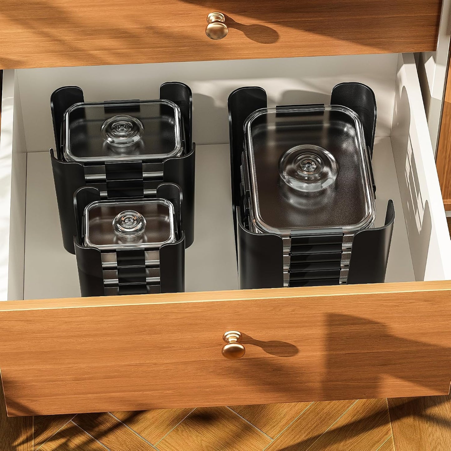 frtzal Food Container Lid Organizer,3-Pack – Compatible with Rubbermaid Brilliance Snap-On Lids, Stackable Lid Holder Rack, Kitchen Storage Holder 4.7 Cup,3.2 Cup,1.3 Cup. 0.5 Cup Container (black)