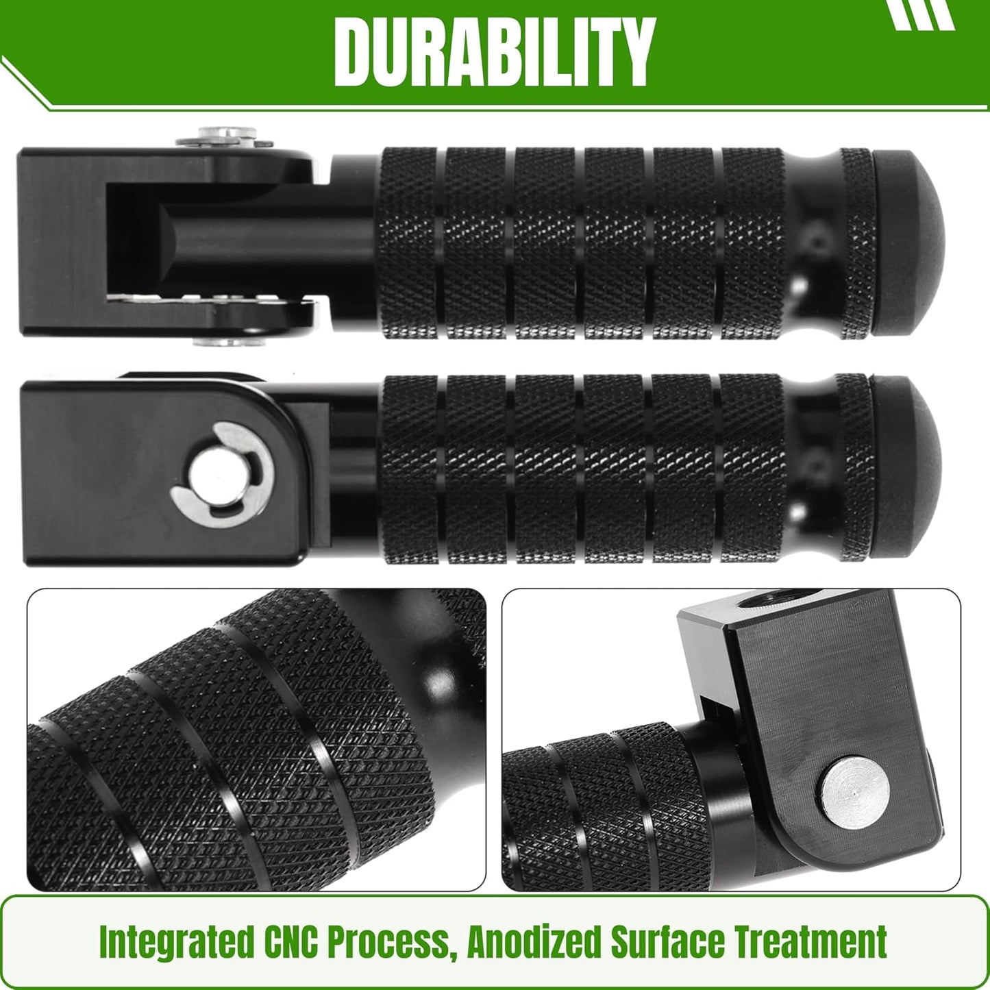 M8 Motorcycle Footrests For Yamaha For Honda For Suzuki For Aprilia 90 Degree Foldable Footpegs Motorbike MiniBike Dirt Pit Bike CNC Motorcycle Folding Footpegs Rearsets Folded Footrest (Black)