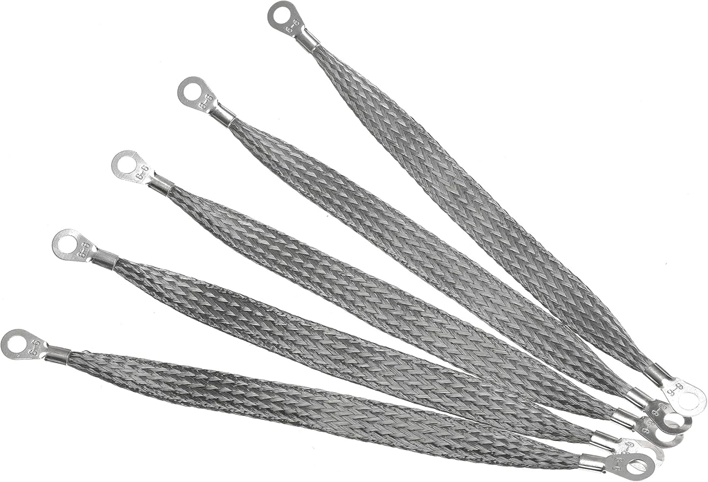 8 x 1/2-inches Braided Ground Strap Tinned Copper Automotive Ground Straps with 1/4-inches Ring Terminal 5PCS