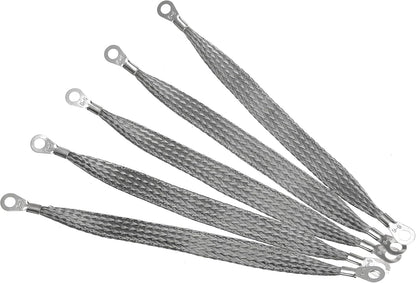 8 x 1/2-inches Braided Ground Strap Tinned Copper Automotive Ground Straps with 1/4-inches Ring Terminal 5PCS