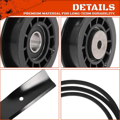 Idler Pulley and Blade Repair Kit for LC221A LC221AH 22" AWD Walk-Behind Mowers, Includes 587969201 587973001 587969201 Pulleys, 580364609 Drive Belt and 586859604 Blade(Black Belt, with Blade)