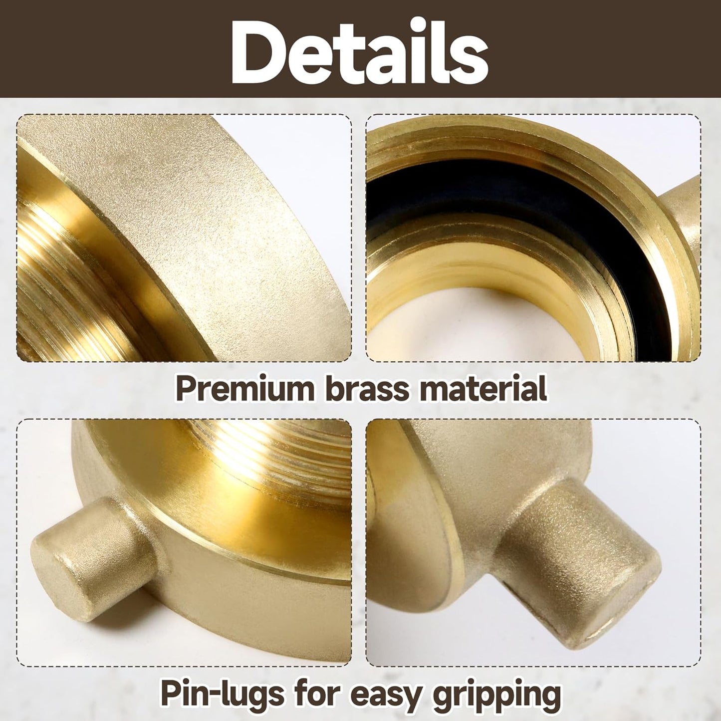 2-1/2" NH NST Female x 2" NPT Male Fire Adapter, Brass Fire Equipment for Hose or Hydrant with Pin Lugs, 2 PCS