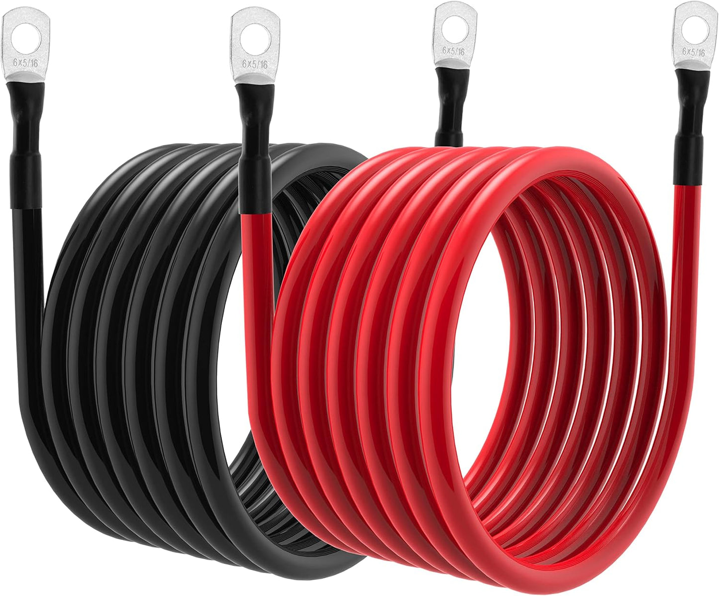 6 AWG Battery Cables 6 Gauge Battery Power Inverter Cable with 5/16 Inch Tinned Copper Lugs Both Ends for Solar Marine Boat RV Car Motorcycle 2 pcs (7FT)
