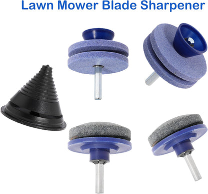 Lawn Mower Blade Sharpener with Steel Backing Lawnmower Blade Sharpener Universal Multi-Point Rotary Mower Blade Sharpener with Free Balancer for Power Hand Drill