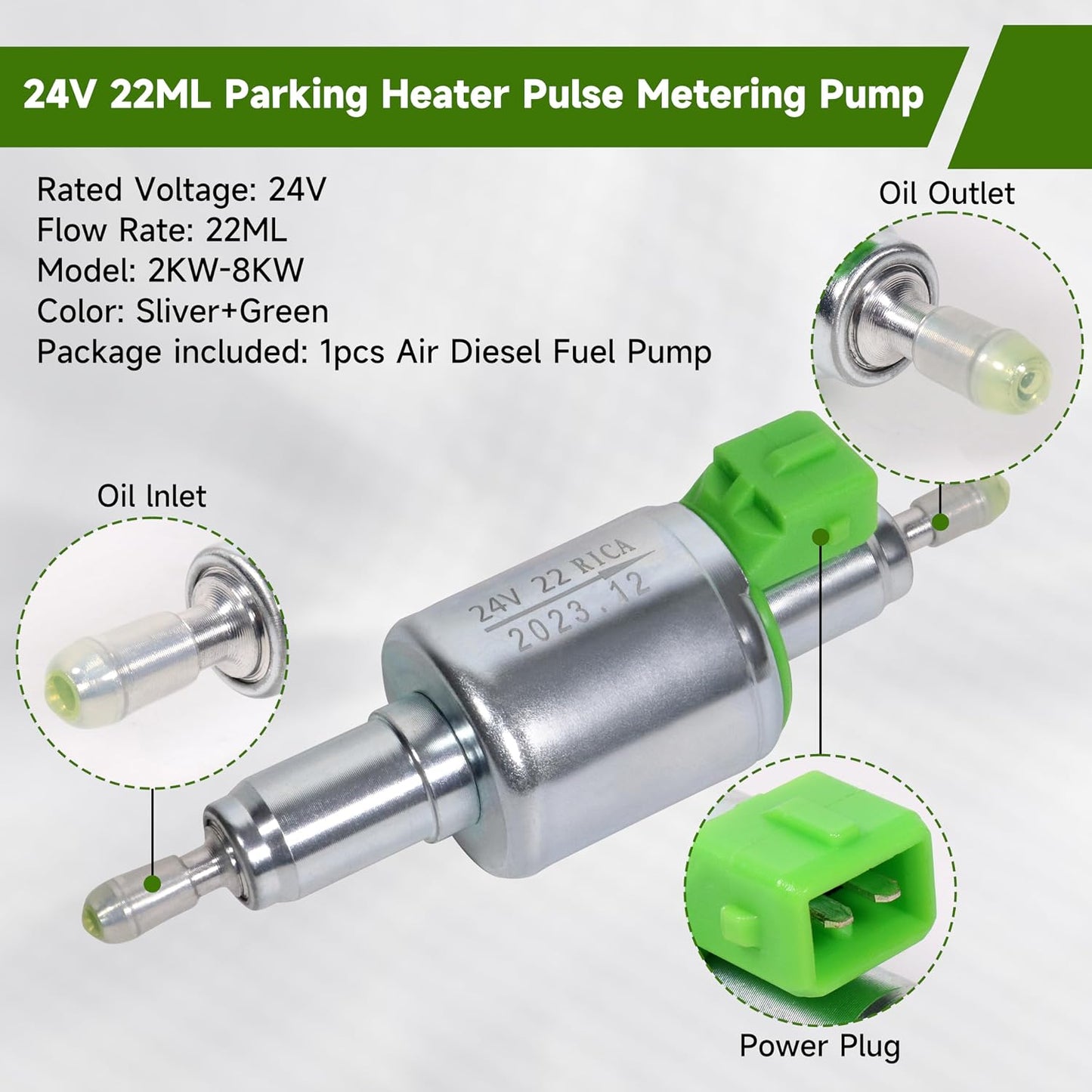 24V 22ML Diesel Heater Fuel Pump for Webasto Eberspacher 2KW 3KW 5KW and 8KW Air Parking Heater Pulse Metering Pump