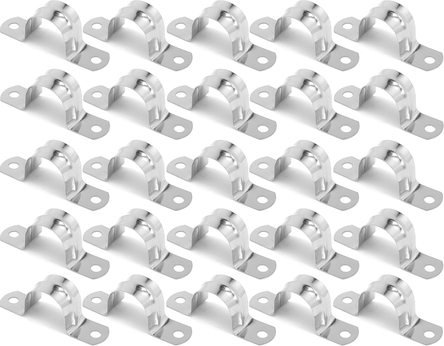 25 PCS M20 304 Stainless Steel Rigid Pipe Strap Two Hole Cable Strap u Bracket Pipe Clamps Heavy Duty Pipe Fasten Holder for Tube, Pipe or Wire Cord Installation (25, 20MM（3/4" ）)