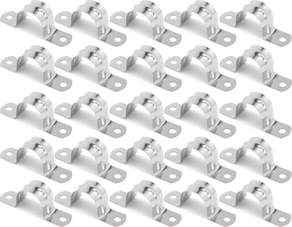 25PCS M10 304 Stainless Steel Rigid Pipe Strap Two Hole Cable Strap u Bracket Pipe Clamps Heavy Duty Pipe Fasten Holder for Tube, Pipe or Wire Cord Installation (25, 10MM（3/8 "）)