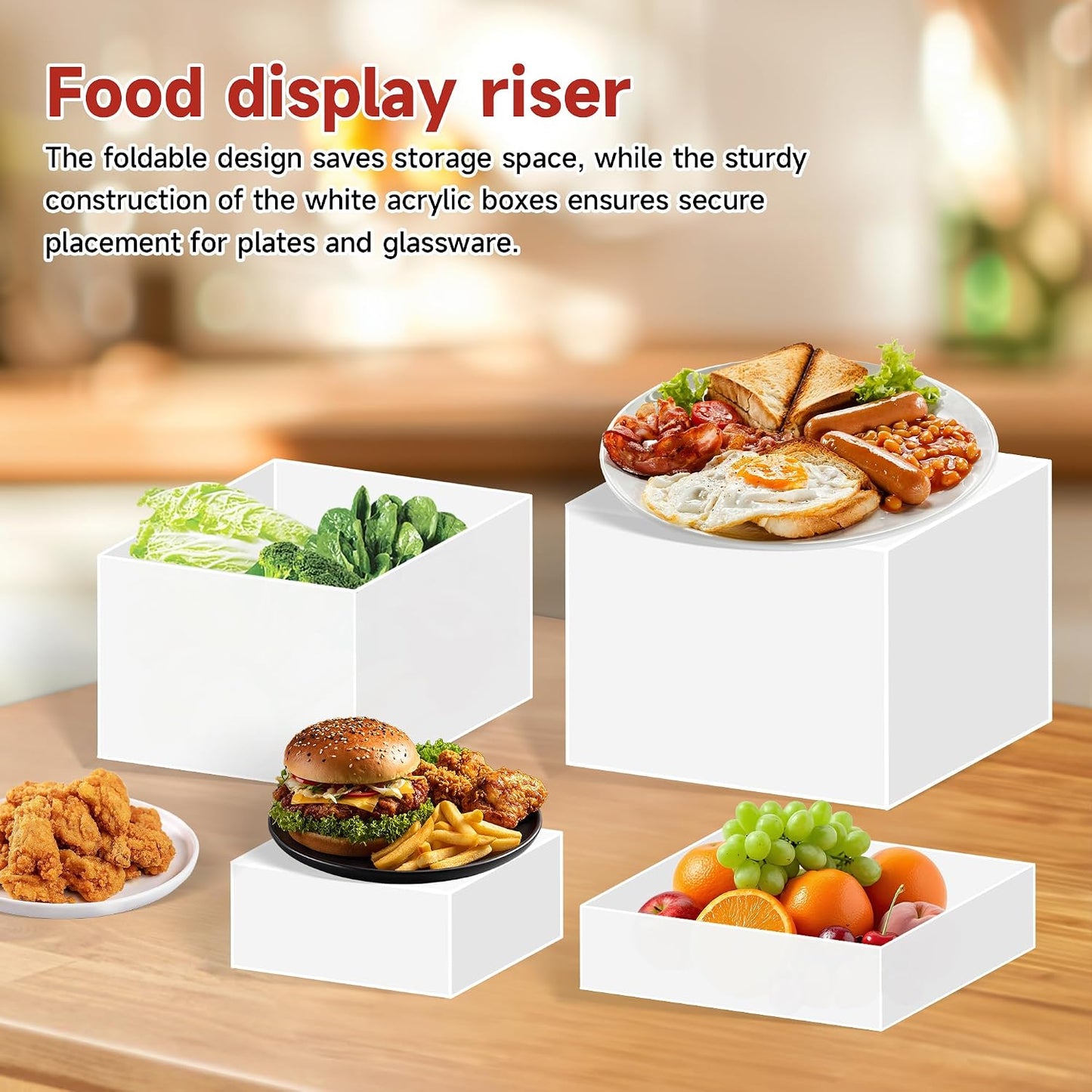 frtzal 6PCS Food Risers for Buffet Table Display Stand for Catering Dessert Matte black Cube Boxes Nesting Risers with Hollow Bottoms (White, M-6,7,7.5.8,9,10)