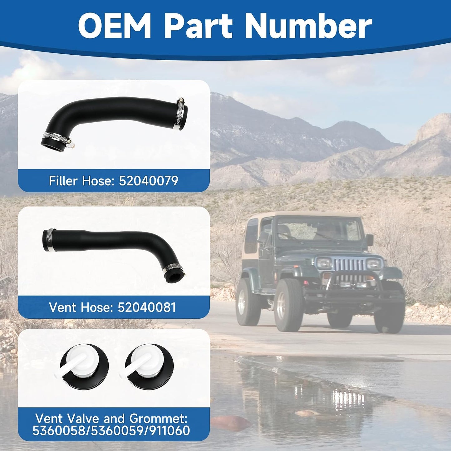 52040079 52040081 Fuel Filler Hose with Vent Valve and Grommet Kit Replaces 5360058 911060 for Jeep Wrangler YJ 1987-1995 Gas Tank