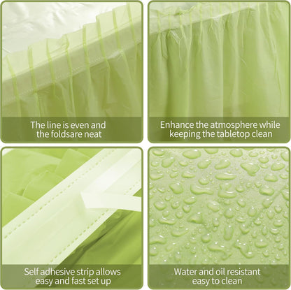 5 Pack Plastic Table Skirts and Cloths for Rectangle Tables, 14 Ft Blue Tableskirts and 54" x 108" Tablecloths, Disposable Tablecloth Skirt Covers for Party (Fruit Green)