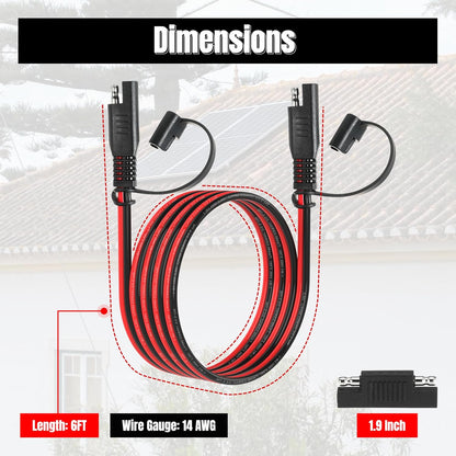 6FT 14AWG SAE Extension Cable, 14 AWG SAE Quick Disconnect Wire Harness 14 Gauge with Polarity Reverse Adapter for Solar Panel RV Battery Automotive and Marine Applications (14AWG 6FT)