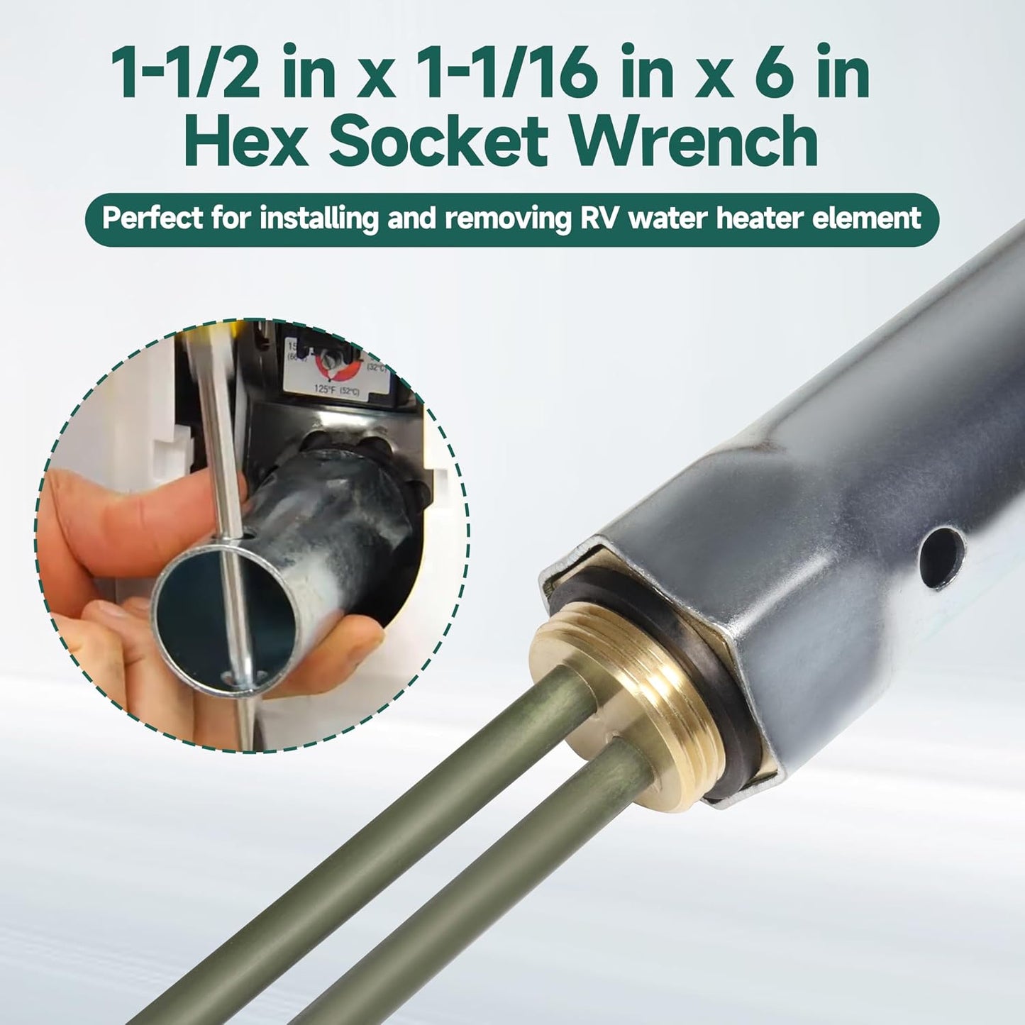 Replacement 520900 RV Water Heater Element for Suburban for Atwood 6-10 Gallon SW4DE SW6DE SW6DEL SW10 SW10DE SW10PE SW12DE SW12DEL Models with 1-1/2 in x 1-1/16 in x 6 in Wrench Socket
