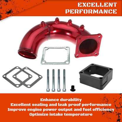3" High Flow Intake Elbow Tube with Heater Spacer for Ram 2500 3500 1998-2002 5.9L Cummins Diesel (Red)