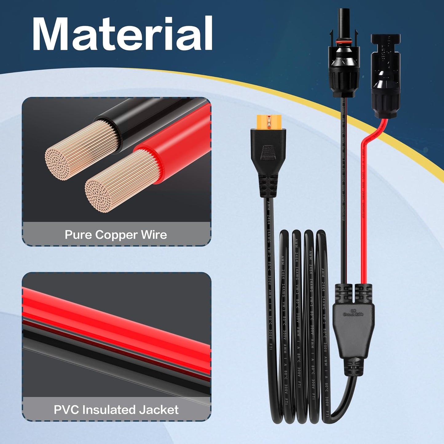 14AWG 8FT Solar to XT60i Charge Extension Cable for Solar Panels Portable Power Stations