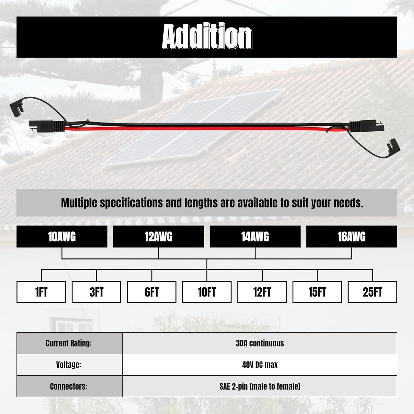 12FT 14AWG SAE Extension Cable, 14 AWG SAE Quick Disconnect Wire Harness 14 Gauge with Polarity Reverse Adapter for Solar Panel RV Battery Automotive and Marine Applications (14AWG 12FT)