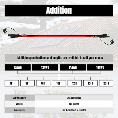25FT 14AWG SAE Extension Cable, 14 AWG SAE Quick Disconnect Wire Harness 14 Gauge with Polarity Reverse Adapter for Solar Panel RV Battery Automotive and Marine Applications (14AWG 25FT)