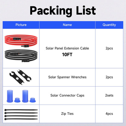 10FT 10 AWG Solar Panel Extension Cable, 10AWG Solar Extension Cables, PV Cable 10 Gauge PV Wire 10 FT 10 Feet Male to Female Solar Panel Wires with Solar Spanner Wrenches and Dust Caps