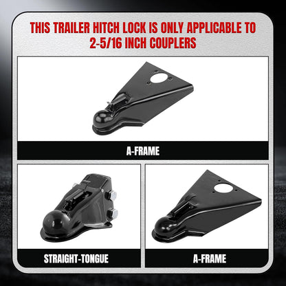 2-5/16" Trailer Lock, 2-in-1 Anti-Theft Trailer Hitch Coupler Lock Fits 2-5/16 Inch Ball Couplers on Trailers RVs Boats (with Black Lock)