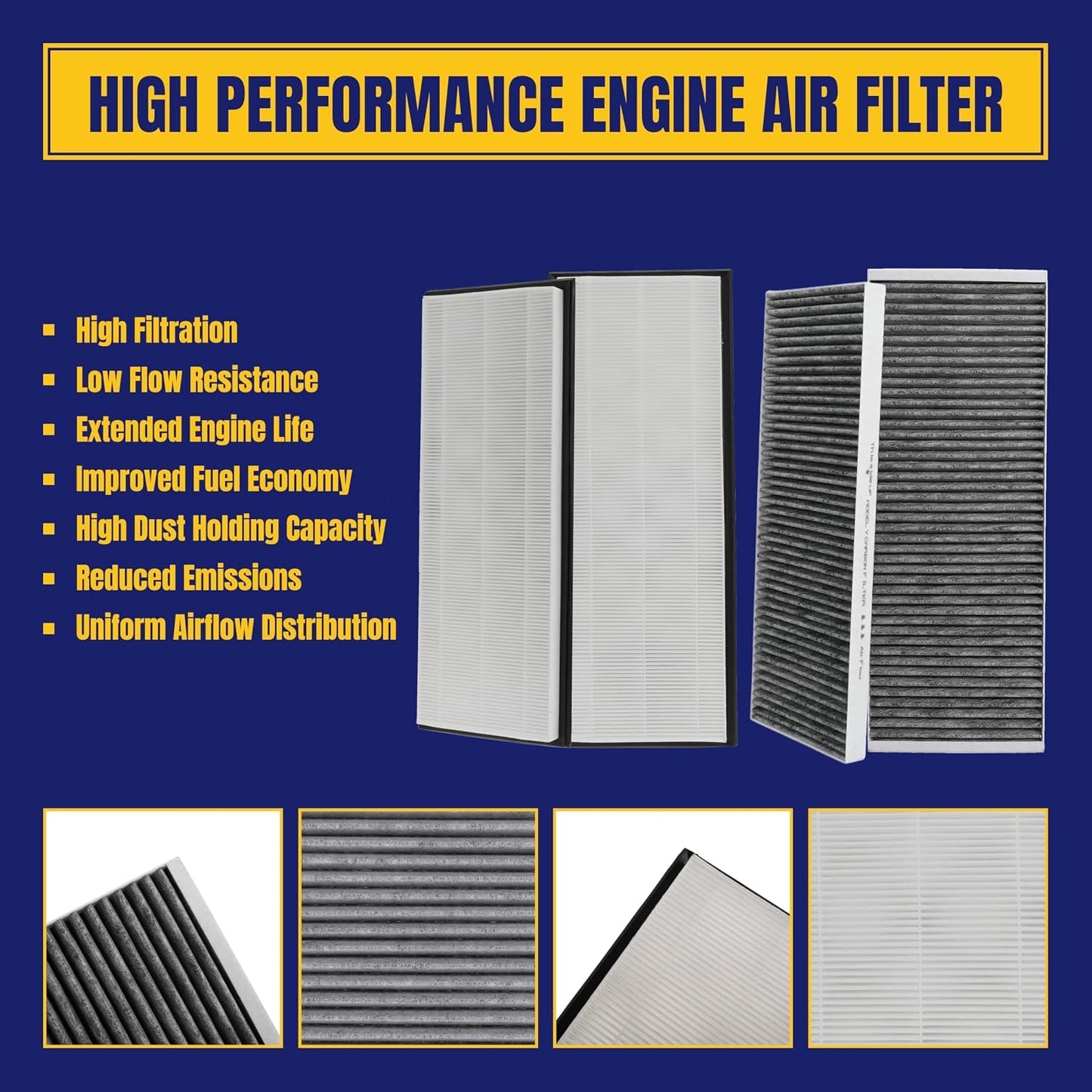 Air Filter for Tesla Model Y 20-24 Cabin Air Filter Replace 1658375-00-A 1658376-00-A Air Intake Filter with Activated Carbon, 4 Pack, Not Fit for Tesla Model Y Long Range RWD 2021