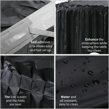 5 Pack Plastic Table Skirts & Cloths for Rectangle Tables, 14 Ft Blue Tableskirts & 54" x 108" Tablecloths - Tablecloth Skirt Covers for Party, Birthday, Baby Shower (Black)