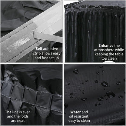 5 Pack Plastic Table Skirts & Cloths for Rectangle Tables, 14 Ft Blue Tableskirts & 54" x 108" Tablecloths - Tablecloth Skirt Covers for Party, Birthday, Baby Shower (Black)