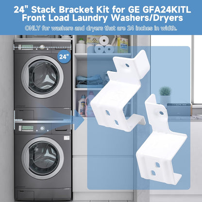 24" Stack Bracket Kit for GE GFA24KITL 24 Inch Front Load Washers and Dryers Laundry Bracket 24in Width Frontload Stacking Kit (White)