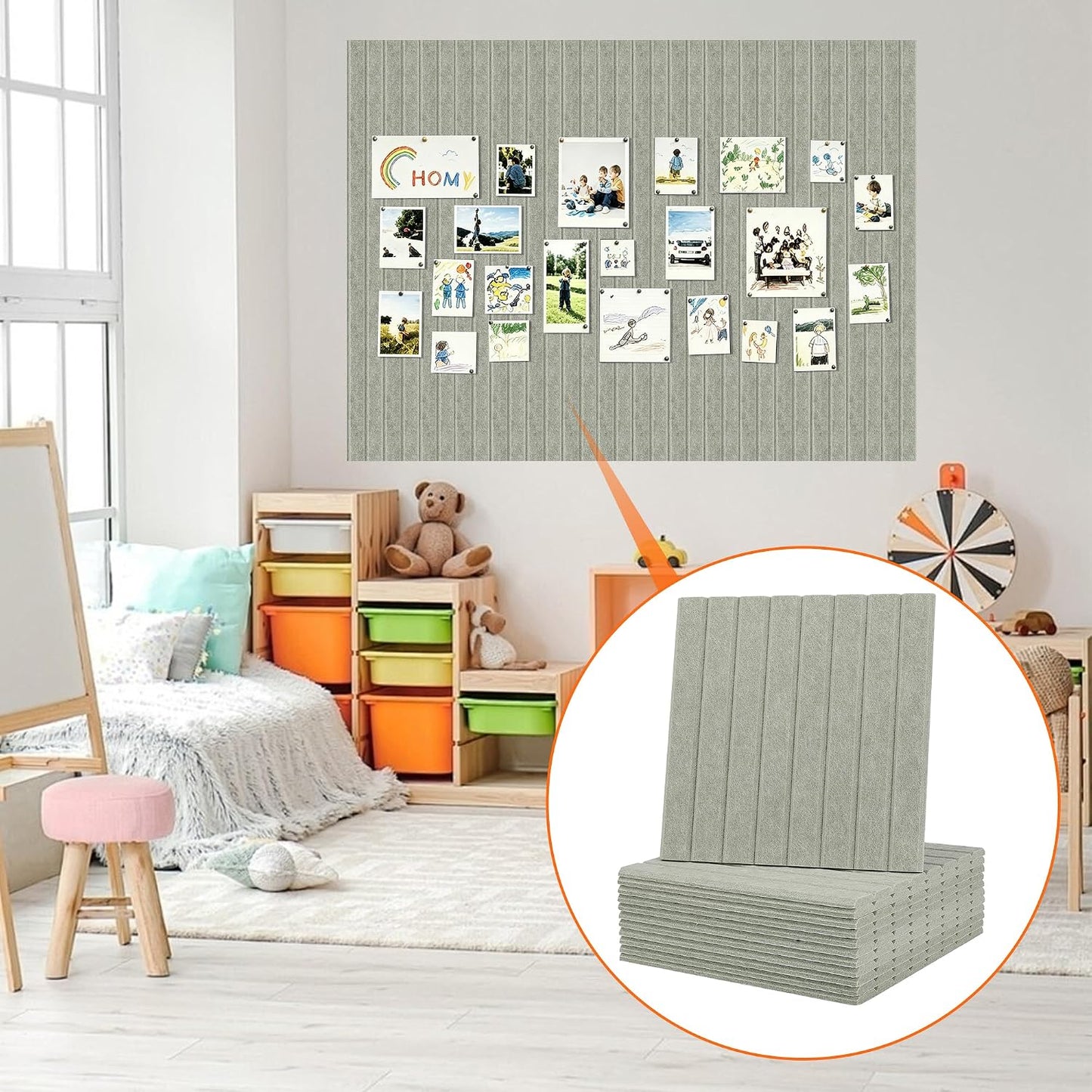 Large Splicing Felt Bulletin Board Cork Board Alternative 48" x 36" Felt Pin Board for Home Office Classroom Wall Decor Felt Wall Panel with Pushpins Tabs(Fine-Stripe 12 Pack, Light Green)