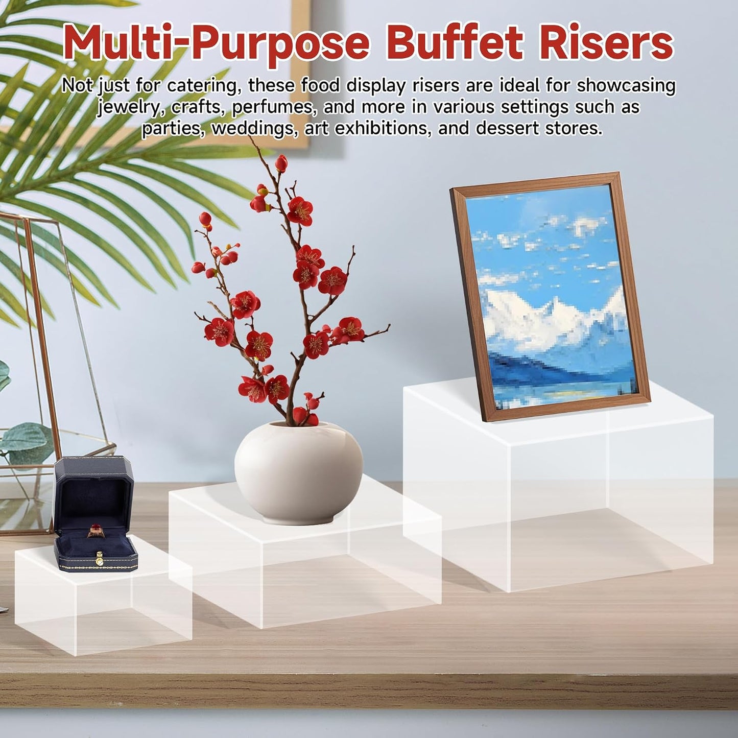 frtzal 6PCS Food Risers for Buffet Table Display Stand for Catering Dessert Matte black Cube Boxes Nesting Risers with Hollow Bottoms (Transparent, M-6,7,7.5.8,9,10)