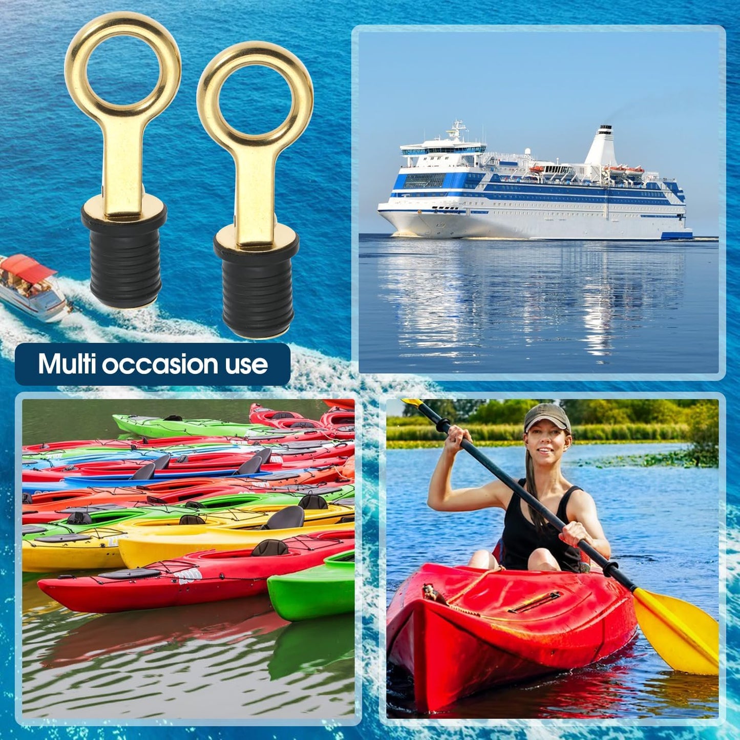 2 Pcs Boat Plug Snap Handle Boat Drain Plug Rubber Plugs with Brass/Stainless Steel Handle Marine Twist Plug Boat Accessories