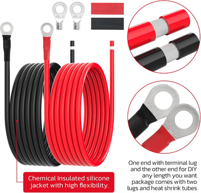 8 AWG Battery Cables 8 Gauge Solar Panel Wire Tinned Copper Extension Cable with 5/16'' Lugs for RV Solar Panel Car Automotive (8AWG 10FT)