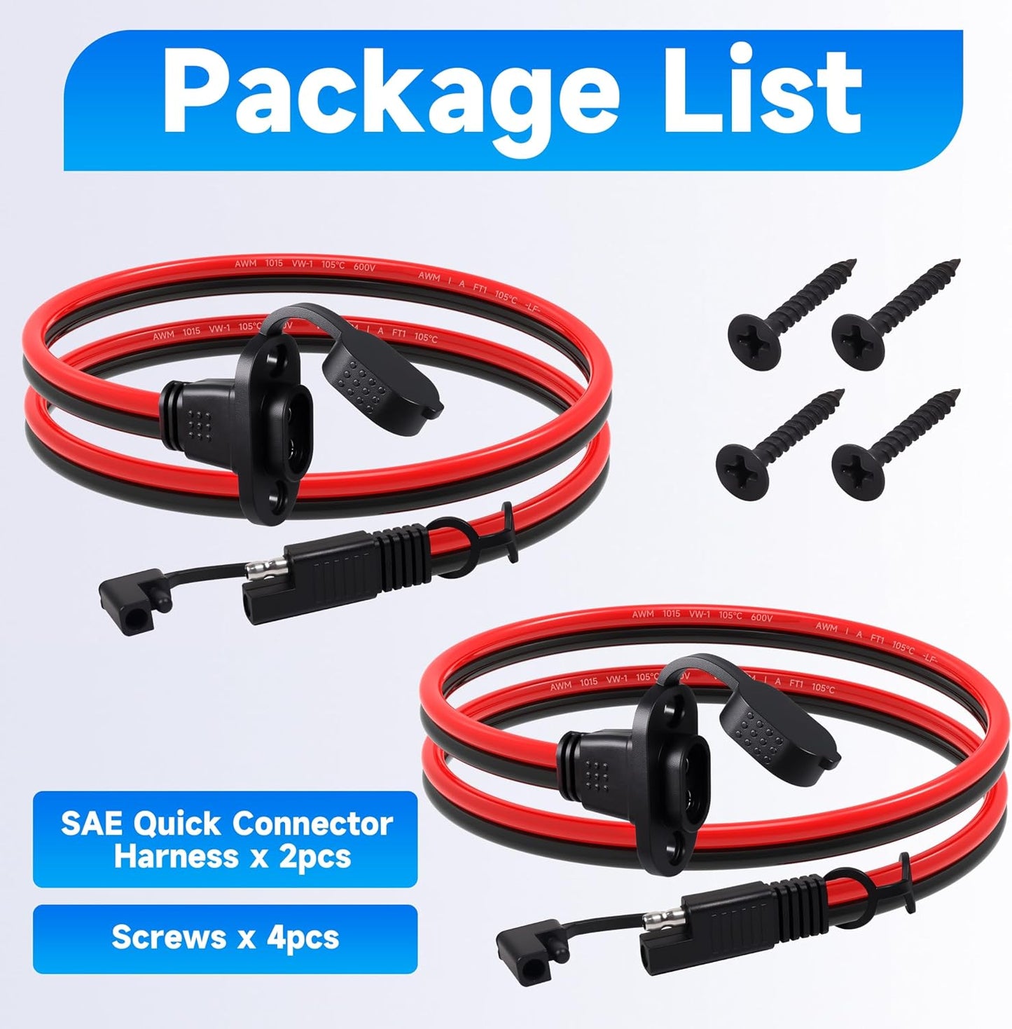 1FT 10AWG SAE Quick Connector Harness, 10 AWG 10 Gauge SAE Power Socket Sidewall Port Connector Male to Female Socket Cable with Dust Cover for Solar Panel, Generator, Battery Charger (10AWG 1FT)